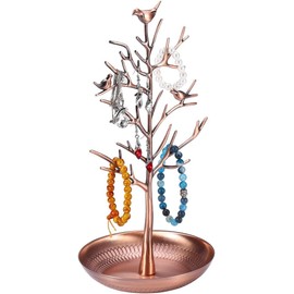 ZJchao Estante de metal para arete, organizador de joyas, soporte para árbol de exhibición en latón portátil y decorativo para aretes pulseras y collares diseño compacto para tocador y viajes