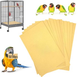 Lesimnky Bird Cage Liner 50-Pack 17” x 11” Gravel Paper Cuttable Pet Sandpaper Special for Bird Cage in Sea Sand, Easy Clean Pet Sandpaper Calcium Paper for Birdcage Parrots Cockatiels (50)