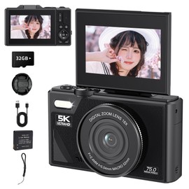 75 Megapixel, 5K Video Recording, Digital Camera, 18x Zoom, WIFI Compatible, Selfie, Smartphone Transfer, 180° Rotating Screen, Camcorder, AF Function, Image Stabilization, Vlog Camera, School Trips