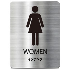 All Gender Restroom Sign Bathroom Door Signs for Business - ADA Restroom Sign With Braille, Brushed Stainless Steel Wheelchair Accessible Apply to Office, Home or Public Bathroom Door Sign