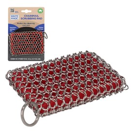 White Magic Chainmail Scrubbing Pad – Premium Stainless Steel 304, Heavy-Duty Cleaning for Stubborn Residue, Built-in Hang Loop, Dishwasher Safe, Perfect Scrubbing Power for Cast Iron Cookware