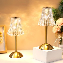 Liliful 4 Pcs Cordless Table Lamp Rechargeable Touch LED Small Gold Portable Battery Operated USB-c Desk Lamp 3 Color Dimmable for Bedroom Living Room Dining (Gold,Rose Style)
