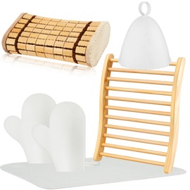 JaGely 5 Pcs Sauna Accessories Kit Include Slip Resistant Backrest, Wood Headrest Pillow, Hat, Seat Pad and Glove for Home Barrel or Infrared Sauna