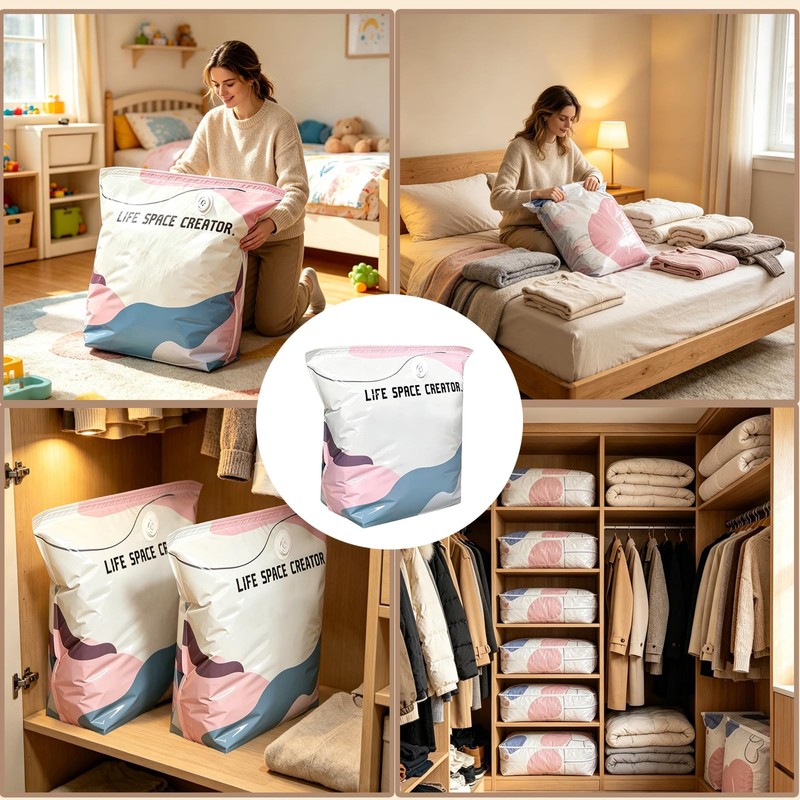 2PCS Large No Pump Vacuum Storage Bags,Press& Seal, No Pump