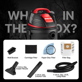Shop-Vac 9303511 2.5 Gallon Wet Dry Vacuum, 2.5 Peak HP, 1.25 Inch Diameter x 4 Foot Hose, 12 Ft Cord Length, Wall Mounted, Includes Filters, Ideal for Jobsite, Garage, Car & Workshop