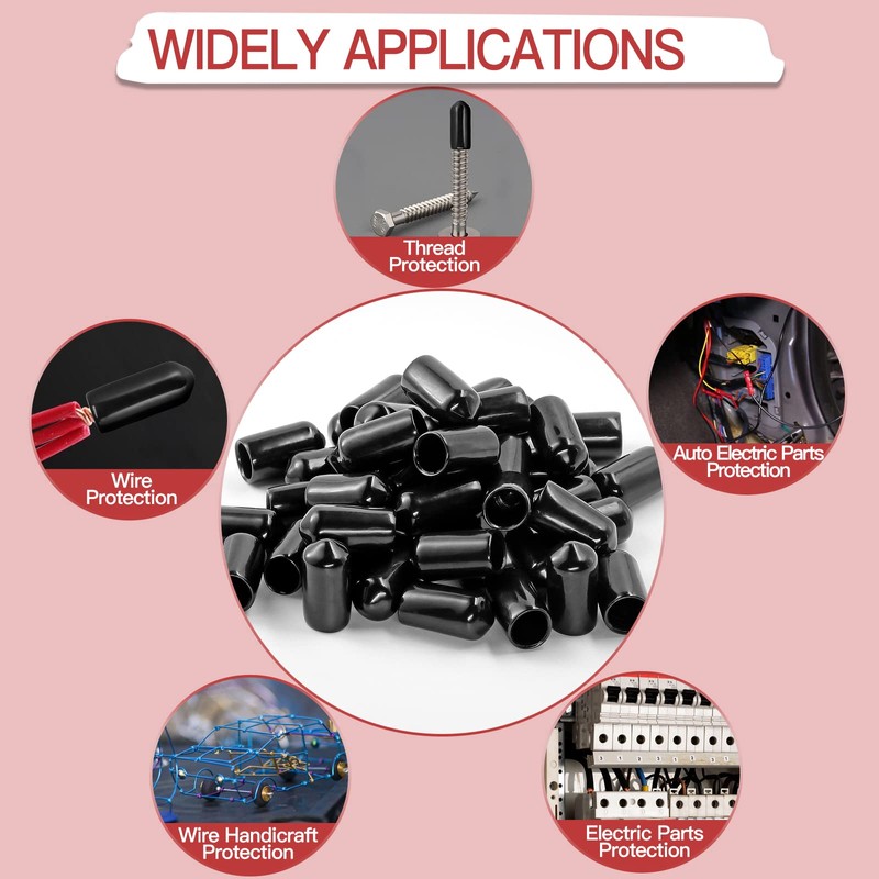 Jamiikury 60PCS Black Rubber Screw Caps, 8mm ID, Flat Head,