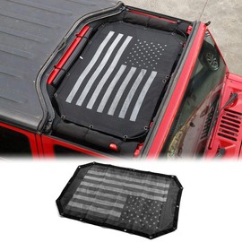 JeCar for Jeep JK Sunshade Mesh Top Mesh Top Sun Shade JK Front Sunshade UV Protection for 2007-2018 Jeep Wrangler JK 2Door and 4 Doors, American Flag