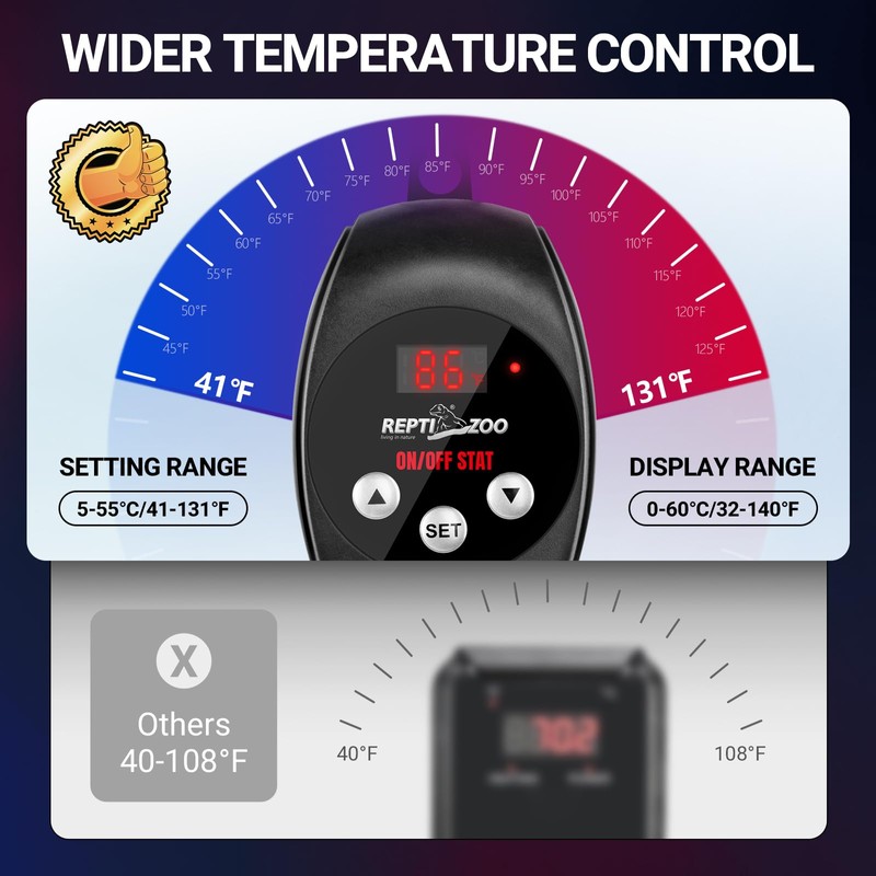 REPTI ZOO Reptile Thermostat Wide Range Temperature Controller Reptile Heat