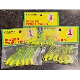 Creme 6 CT Chartreuse CREME RIGGED TWIRL TAIL GRUB Plastic CRAPPIE Baits - YOU PICK - 1/8OZ - RCT-0855