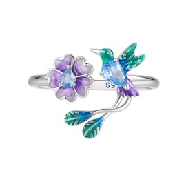 Qings Animal Rings 925 Sterling Silver Dragon / Dinosaur / Cat / Bird Flower Open Adjustable Ring Cute Animal Jewellery Gift for Women, Sterling Silver, No Gemstone