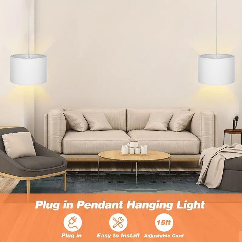 ZSLAIFU 15FT Plug in Pendant Light, Hanging lamp with Switch,White
