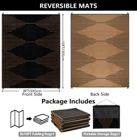 Falflor Outdoor Rug 8x10 ft Patio Waterproof, Reversible Outdoor Plastic Straw Rug RV Mat, Indoor Outdoor Mat Large Area Rug for Patio Camping Deck Backyard Balcony Picnic Beach