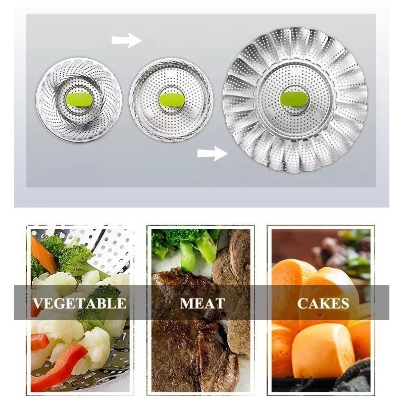 TIKA Folding Stainless Steel Steamer Basket 5.5–9″ – Expandable &