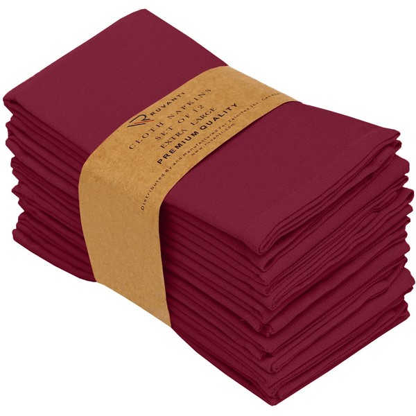Ruvanti Cloth Napkins Set of 12, 18x18 Inches Napkins Cloth Washable, Soft, Durable, Absorbent, Cotton Blend. Table Dinner Napkins Cloth for Hotel, Weddings, Dinner, Christmas Parties - Burgundy