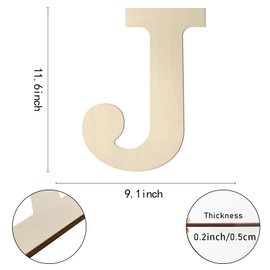 Wooden Letters 12 Inch J, 1/5 Inch Thick Large Wooden Letters for Wall Decor Unfinished Big Wood Letters for Crafts DIY Home Birthday Wedding Party Decorations