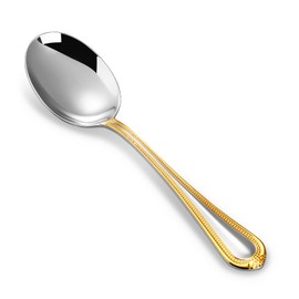 KEAWELL Pearl Edge 4-Piece Premium Spoon Set, 18/10 Stainless Steel, Fine Silverware Spoons with Refined Bead Design, Brightly Polished, Dishwasher Safe (Gold Accent, 6.3" Condiment Spoons)