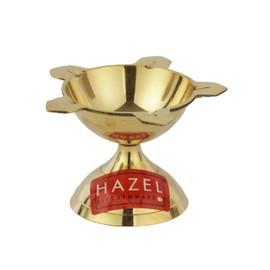 Hazel New Punch Deevi Brass Diya Oil Lamp, Golden