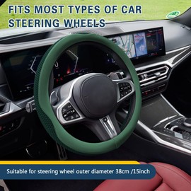 HQRNYP Car Steering Wheel Cover, Steering Wheel Accessories, Universal 15 Inch Microfiber Breathable LCE Silk, Car Accessories Breathable Anti-Slip Protector Universal for SUV Sedan Truck (Green)