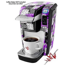 WraptorSkinz Decal Style Vinyl Skin compatible for Keurig K10 / K15 Mini Plus Coffee Makers Purple Checker Skull Splatter (COFFEE MAKER NOT INCLUDED)