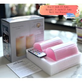 Adoria Pink Flameless Candles Set 2-Real Wax Pillar Candles Battery with Rose Scented, Dia3 XH5“-Multi Function Remote and Timer for Color Changing, Flickering, Home Decor.Camping,Party