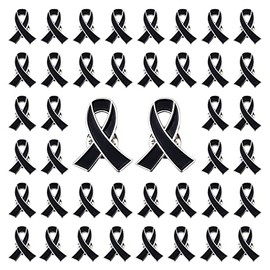 WANDIC 50 Pcs Black Ribbon Pin, Classic Metal Melanoma Awareness Enamel Lapel Pins Premium Ribbon Pin Brooch Badge for Mourning Remembrance Day Gifts