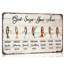 Fishing Bait God Says You Are Metal Tin Sign Vintage Retro Poster Farmhouse Bible Quotes for Home Farmhouse Kitchen Wall Decor Plaque Fishing Lovers 8x12 Inch