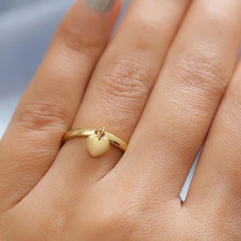 TJC Love Heart Charm Band Ring Stylish for Women in 14ct Gold Plated 925 Sterling Silver Size S with High Gloss Metal Wt. 2.16 Grams