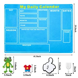WATINC 70Pcs My First Daily Calendar Felt Board for Toddlers Kids 3.5Ft Today Calendar Chart Hanging Board for Wall DIY Date Weather Season Month Dress Up Preschool Educational Early Learning Play Kit