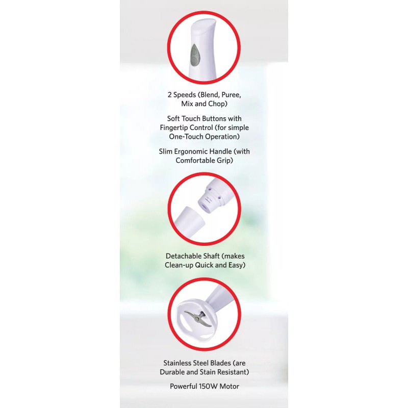 EUROSTAR 2-Speed Immersion Hand Blender with Detachable Shaft (White)