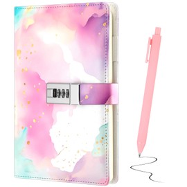 Saypacck Pink Lock Diary with Pen A5 Leather Password Journal Locked Diary for Women Birthday Party Favors(Watercolor)