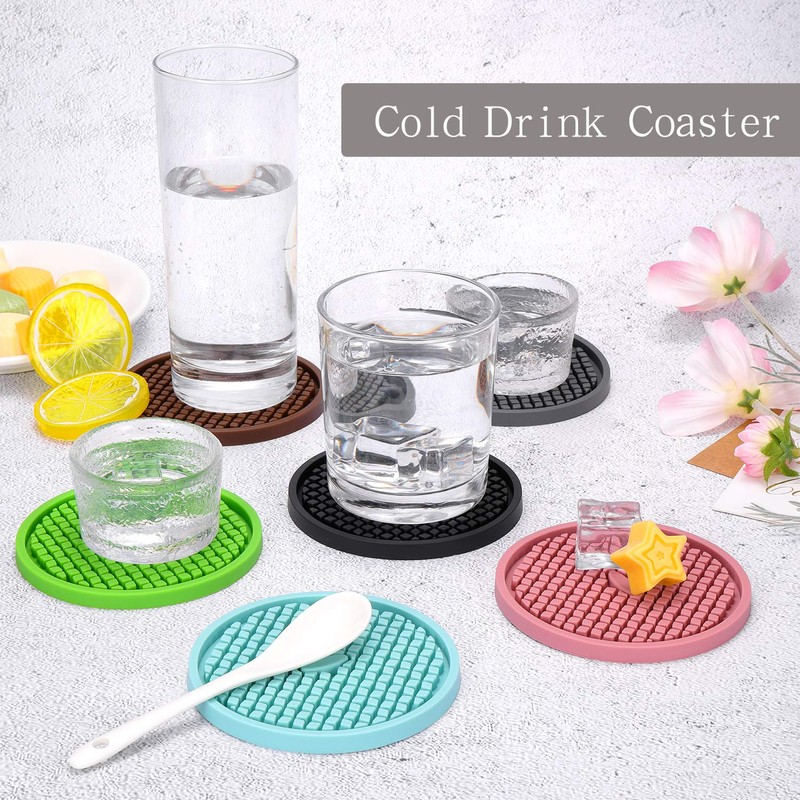 ME.FAN Silicone Coasters [6 Pack] Thickened Drink Coasters with Holder