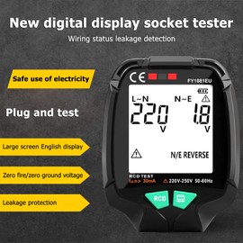 Ailao Socket Tester, Full Screen Socket Tester Ground Zero AC Voltage RCD Test Plug Polarity Phase Test 30V-250V (EU Plug)