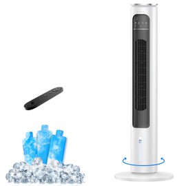 Windowless Portable Air Conditioners, 37.53’’ 3-IN-1 Portable AC w/Remote, 12H Smart Timer, 70° Oscillation, 2.5L Removable Water Tank & 3 Ice Boxes, Quiet Cooling Tower Fan For Bedroom Home Office