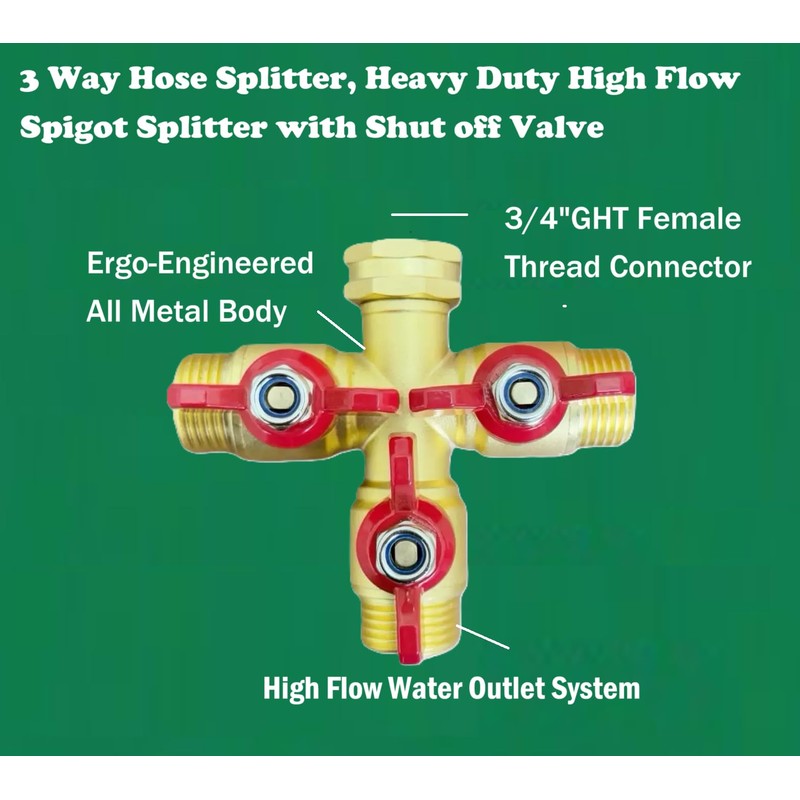 3 Way Garden Hose Splitter,Heavy Duty Brass Valve Garden Hose