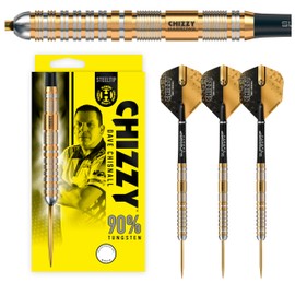 Harrows Dave 'Chizzy' Chisnall 90% Tungsten Darts | Pro Player Steel Tip Darts set| 21g, 22g, 23g, 24g, 25g & 26g | Includes Supergrip Carbon Shafts & 100 Micron Chizzy Flights (22, Grams)