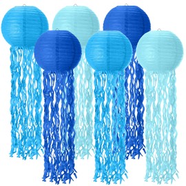 SKTMH 6 Pack Gradient Blue Jellyfish Paper Lanterns Jellyfish Hanging Lanterns Hanging Jellyfish Decoration Ocean & Under The Sea Party Decorations for Baby Shower Mermaid Birthday Decoration Supplies