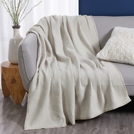 DOZ Waffle Bed Blanket, 50% Viscose Derived from Bamboo and 50% Cotton Blend, Throw Blanket for Couch and Sofa, Lightweight, Ultra Soft, Breathable, Summer Blanket (Fog, Throw (45"x70"))