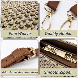 AdiStylinno Women Straw Crossbody Bag, Summer Beach Woven Shoulder Bag Fashion Retro Straw Bag for Beach Travel Vacation (Khaki)