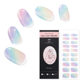 YiMistnnts Semi Cured Gel Nail Strips Works with Any Nail Lamps, Salon-Quality, Long Lasting, Easy to Apply & Remove - Includes 2 Prep Pads, Nail File & Wooden Stick (Rainbow Illusion)