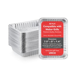 UNCO- Grill Drip Pans Aluminum, 8.5" x 6" x 1.3", 40 pcs, Compatible with Weber Spirit Series, Genesis Series, Q Series Grills, Drip Pan Liners, Grease Pan Liner, Grill Drip Pans for Outdoor Grill