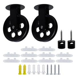 Tsnamay 2 Sets 70mm Black Wall Ceiling Mount Rustic Pulleys for Hanging Lamp,Pulley Wheels Set for Plug In Pendant Light with Ceiling Hooks and adhesive retainers