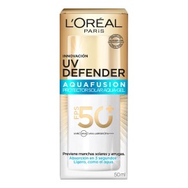 LOral Paris UV Defender Aquafusion Protector Solar Diario FPS50, Protector Solar Aqua-Gel, Previene Manchas Solares y Arrugas, Absorcin Rpida en 3... 