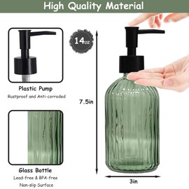 Glass Soap Dispenser with Gold Plastic Pump, 12oz Refillable Liquid Hand Soap Dispenser, 2 Pack Crystal Lotion Bottle for Modern Home Decor, Bathroom, Kitchen Countertop, Hotel(Amber)