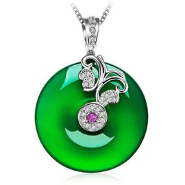 Rockyu Women's Necklace, 925 Silver, Emerald Green, Purple Crystal, Flower, Round Necklace, Amulet, Hypoallergenic, Zirconia, Diamond Pendant, Sparkle, Fashionable Accessory, Stone Silver Metal