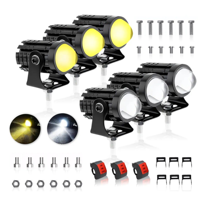 3 Par Faros Luces Led Para Motos Auto Doble Color