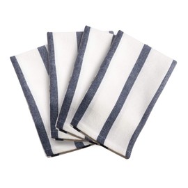 SARO LIFESTYLE Striped Design Square Cotton Napkin, Set of 4, 20" x 20", Navy Blue