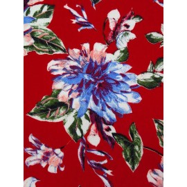 Unbranded Floral Challis Fabric Boho Mod Flowers Red Mums  By the Yard