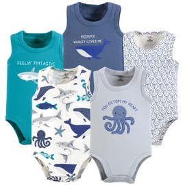 Touched by Nature Unisex Baby Organic Cotton Bodysuits, Mystic Sea, Preemie