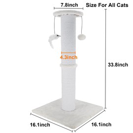 Ahomdoo Cat Scratching Post 34 Inches Heavy Duty and Thicker Cat Scratching Post Sisal Rope with Hanging Ball and Mice Scratching Post for Indoor Cats and Adult(White)