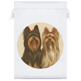 25cm 'Two Yorkshire Terriers Portrait' Satin Drawstring Bag/Pouch (SB00115660)